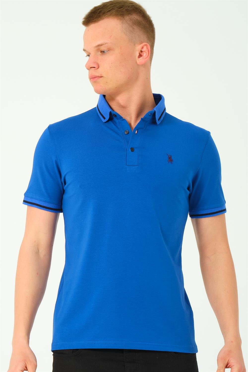 T8586 DEWBERRY ERKEK POLO YAKA T-SHIRT-SAX-2