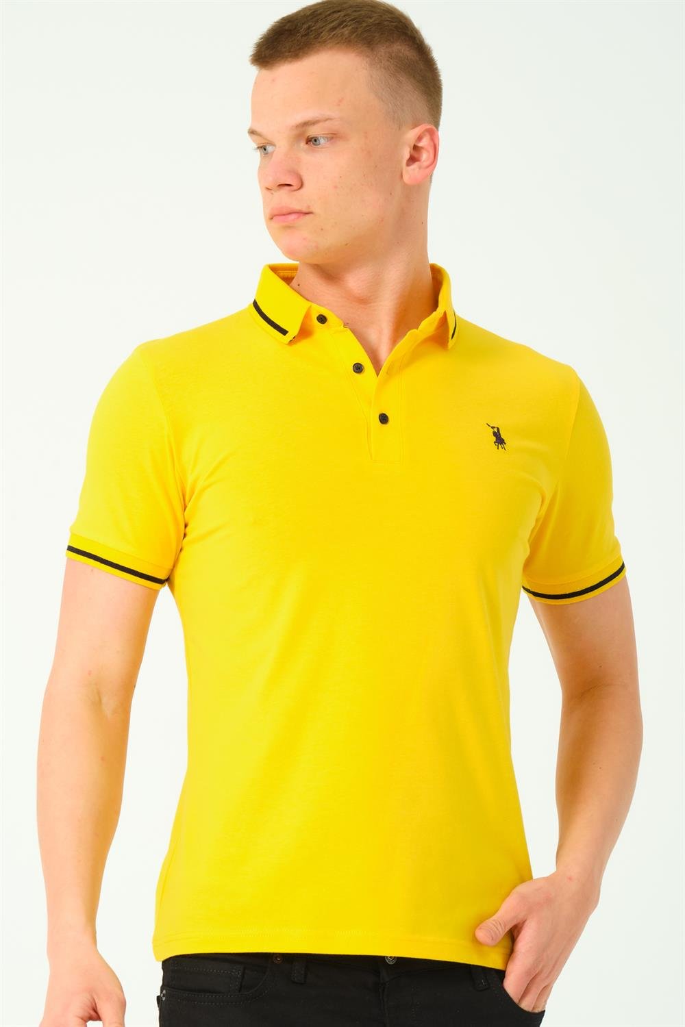 T8586 DEWBERRY ERKEK POLO YAKA T-SHIRT-SARI-2