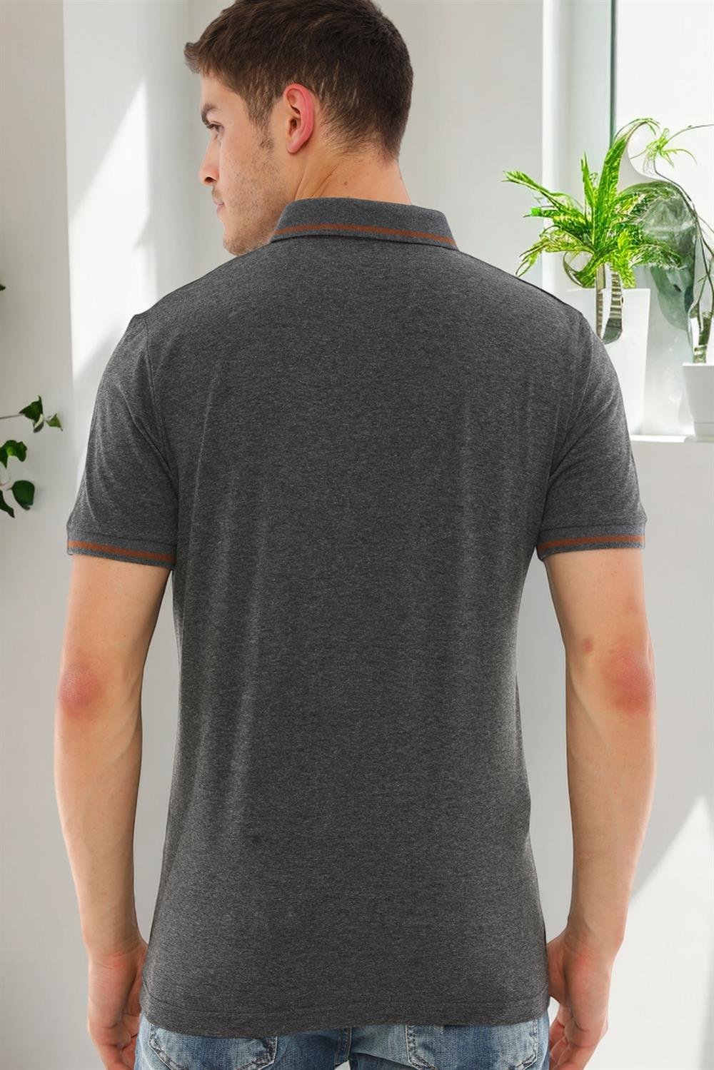 T8586 DEWBERRY ERKEK POLO YAKA T-SHIRT-DÜZ ANTRASİT