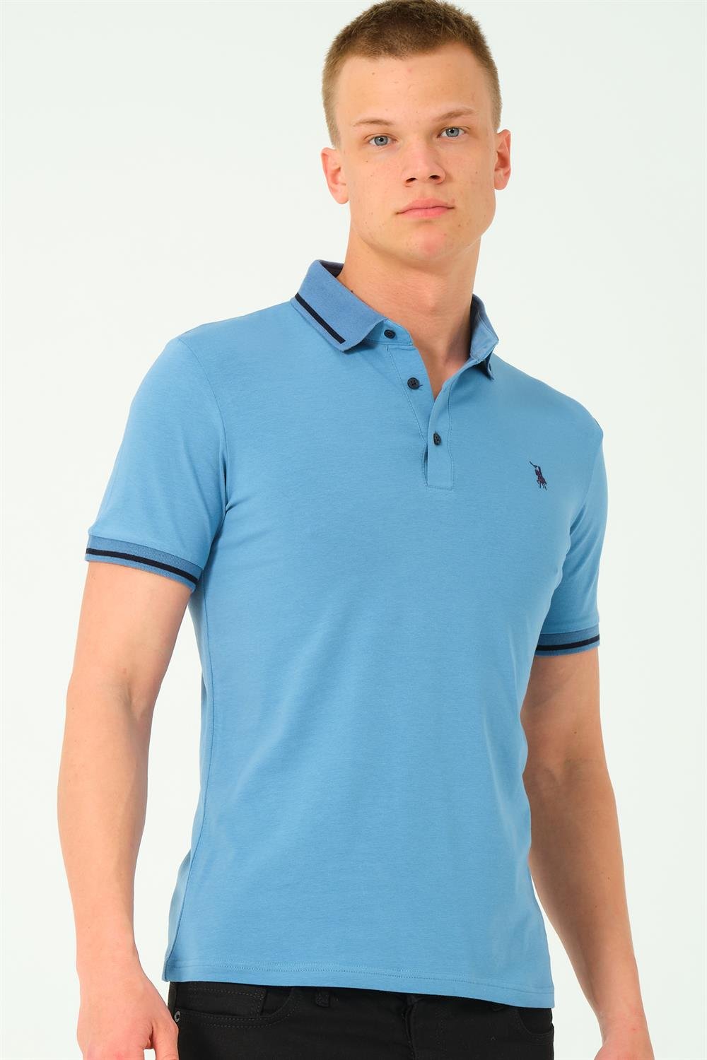 T8586 DEWBERRY ERKEK POLO YAKA T-SHIRT-İNDİGO-2