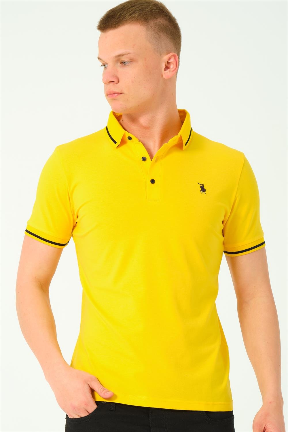 T8586 DEWBERRY ERKEK POLO YAKA T-SHIRT-SARI-2
