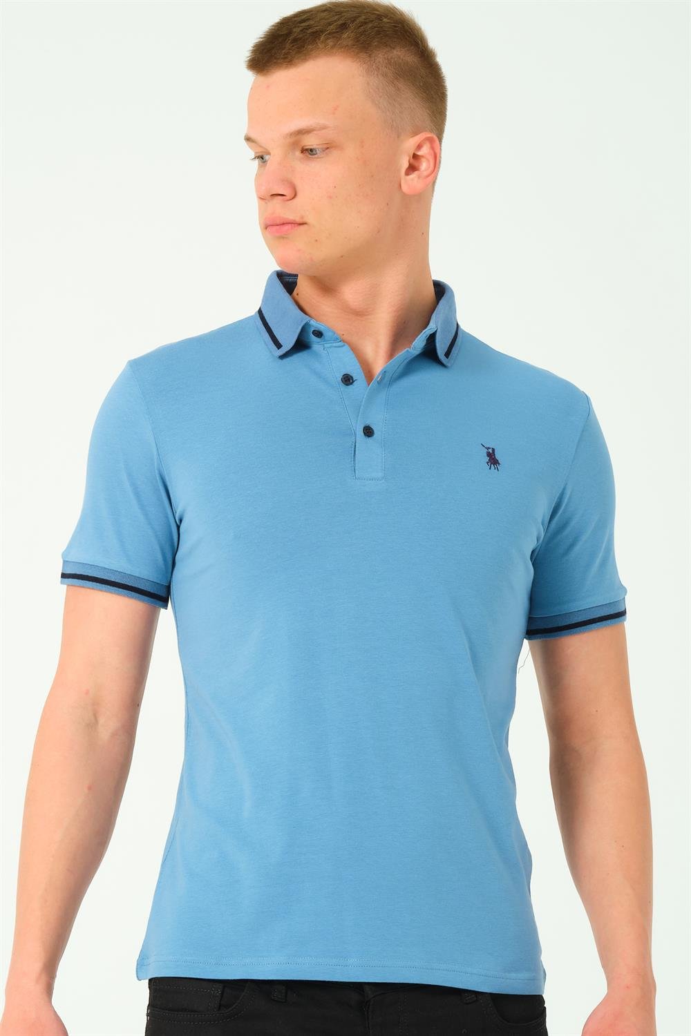 T8586 DEWBERRY ERKEK POLO YAKA T-SHIRT-İNDİGO-2