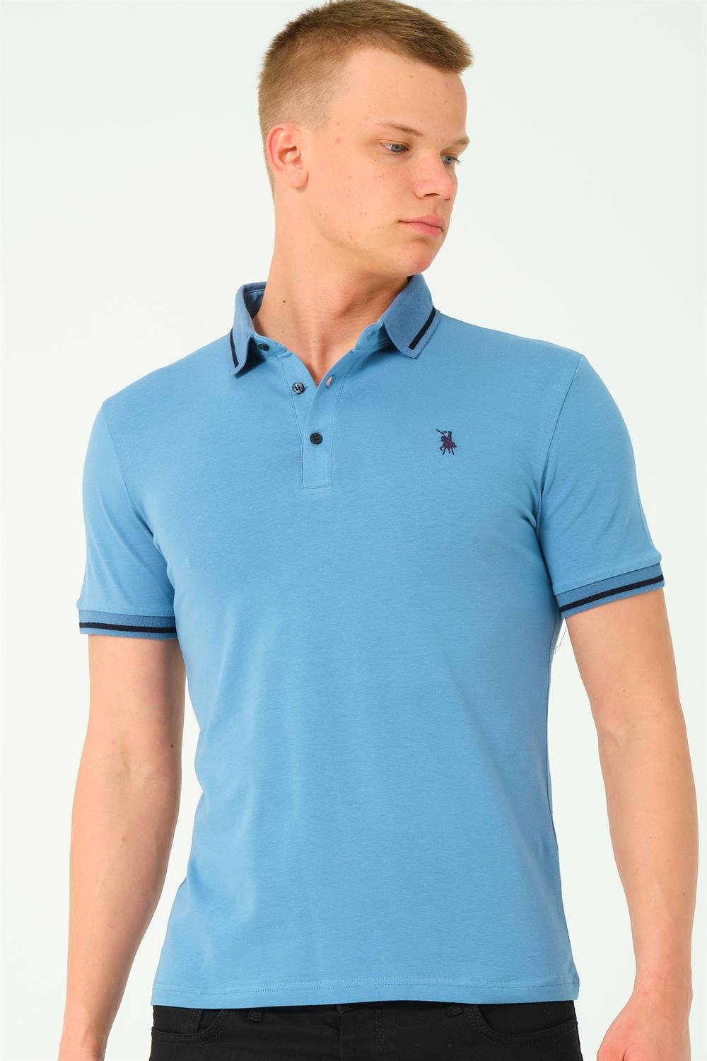T8586 DEWBERRY ERKEK POLO YAKA T-SHIRT-İNDİGO-2
