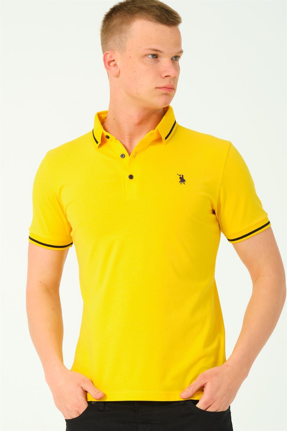 T8586 DEWBERRY ERKEK POLO YAKA T-SHIRT-SARI-2