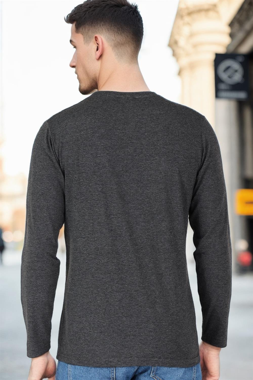 T8587 DEWBERRY V YAKA ERKEK UZUN KOL T-SHIRT-ANTRASİT-1