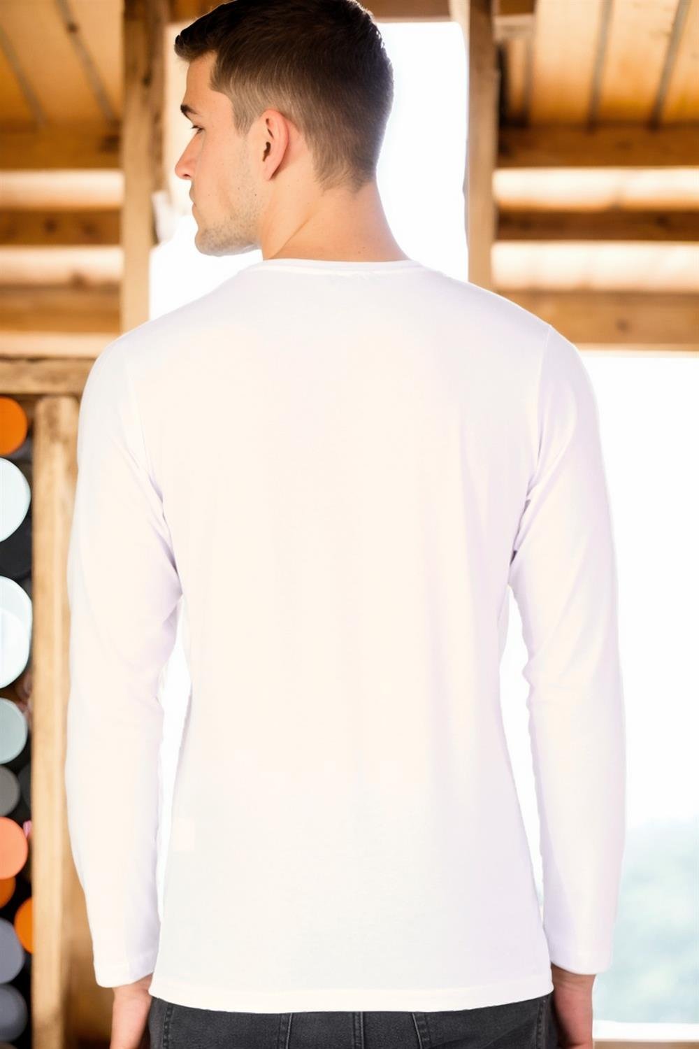 T8587 DEWBERRY V YAKA ERKEK UZUN KOL T-SHIRT-BEYAZ 1