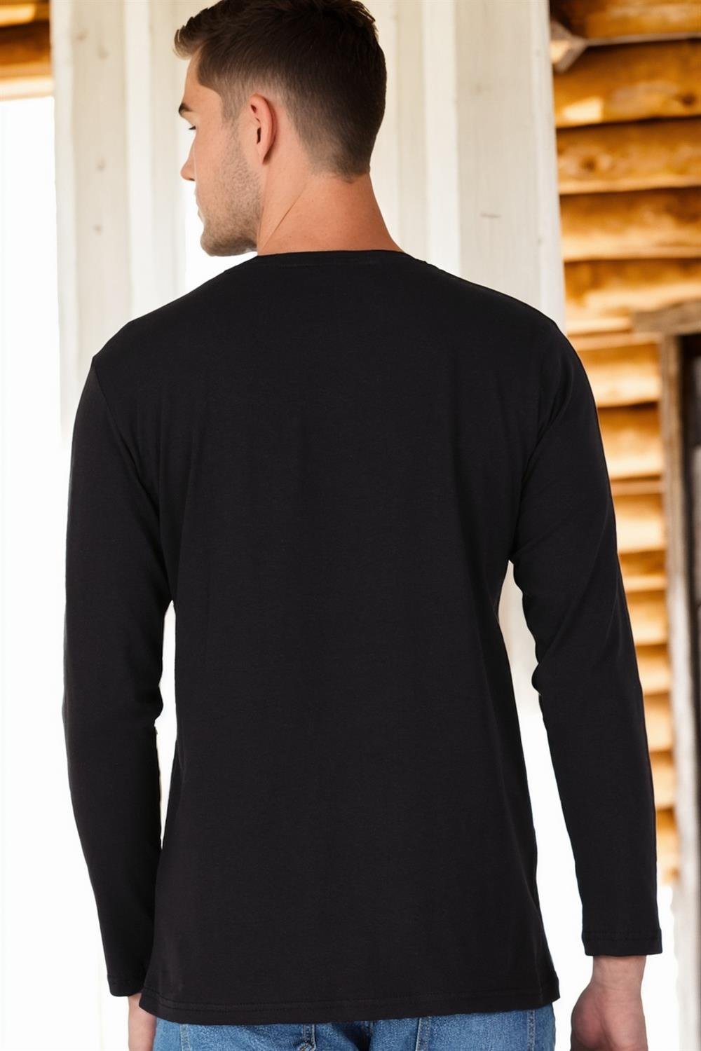 T8588 DEWBERRY BİSİKLET YAKA UZUN KOL T-SHIRT-SİYAH-2