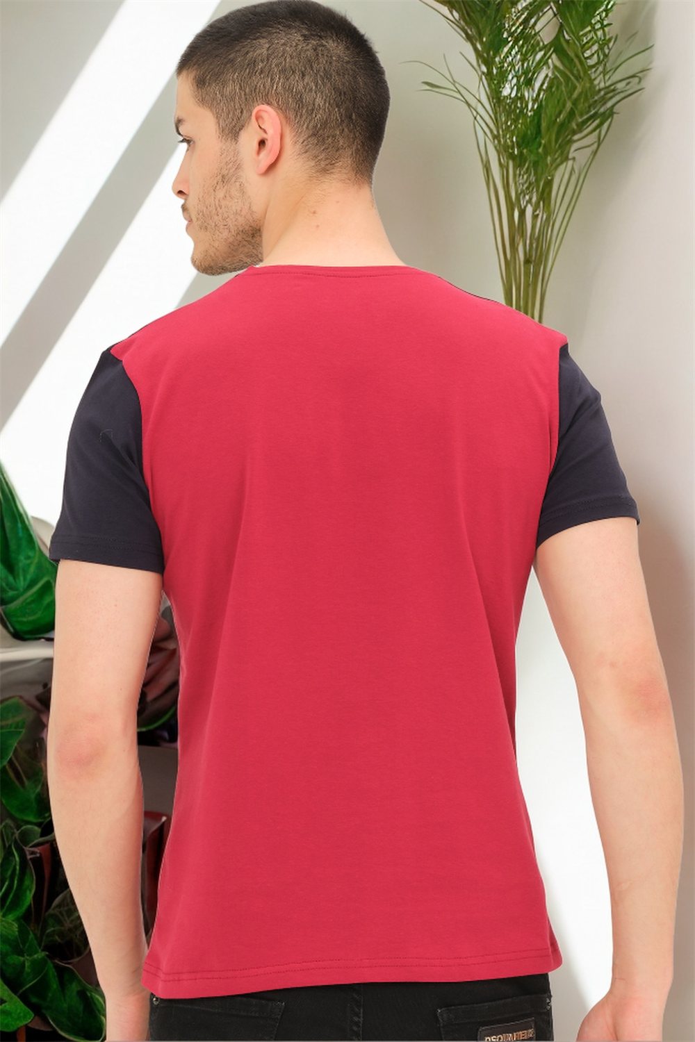 T8591 DEWBERRY ERKEK T-SHIRT-DÜZ BORDO