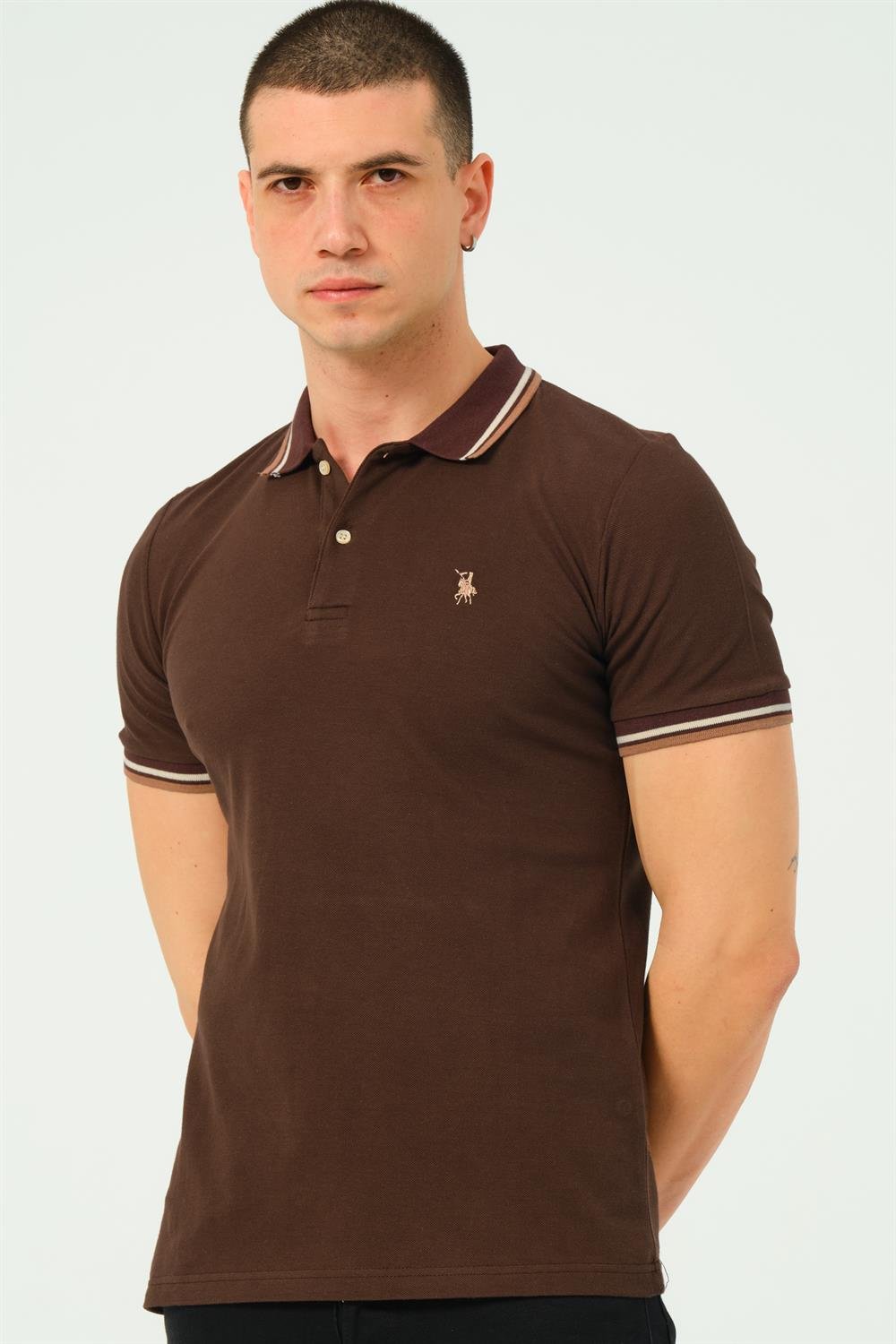 T8594 DEWBERRY ERKEK T-SHIRT-DÜZ KAHVE