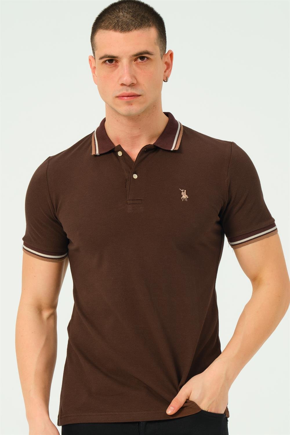 T8594 DEWBERRY ERKEK T-SHIRT-DÜZ KAHVE