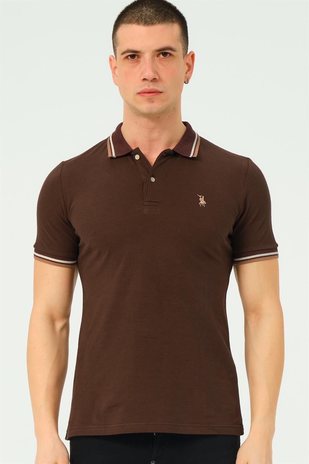 T8594 DEWBERRY ERKEK T-SHIRT-DÜZ KAHVE