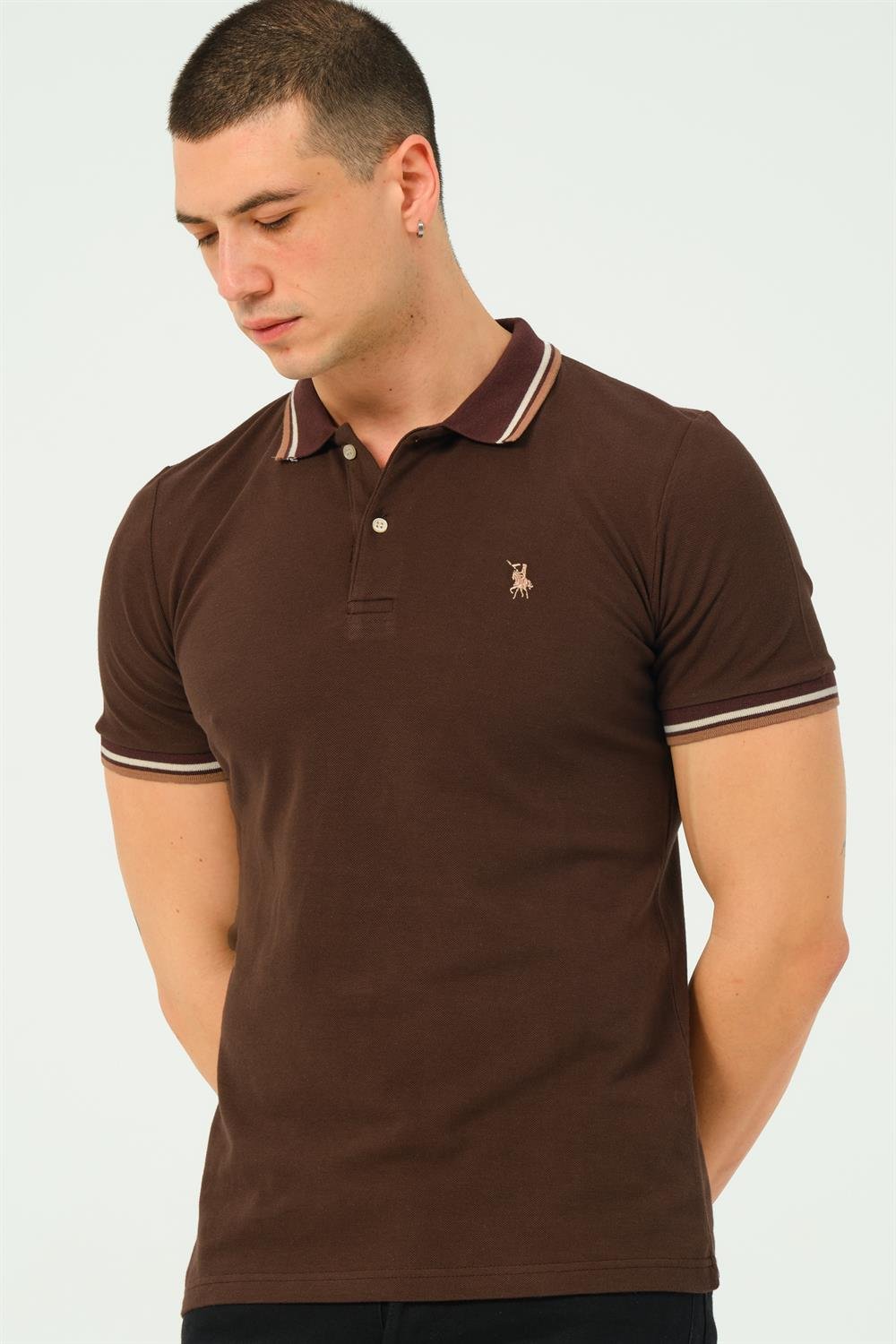 T8594 DEWBERRY ERKEK T-SHIRT-DÜZ KAHVE