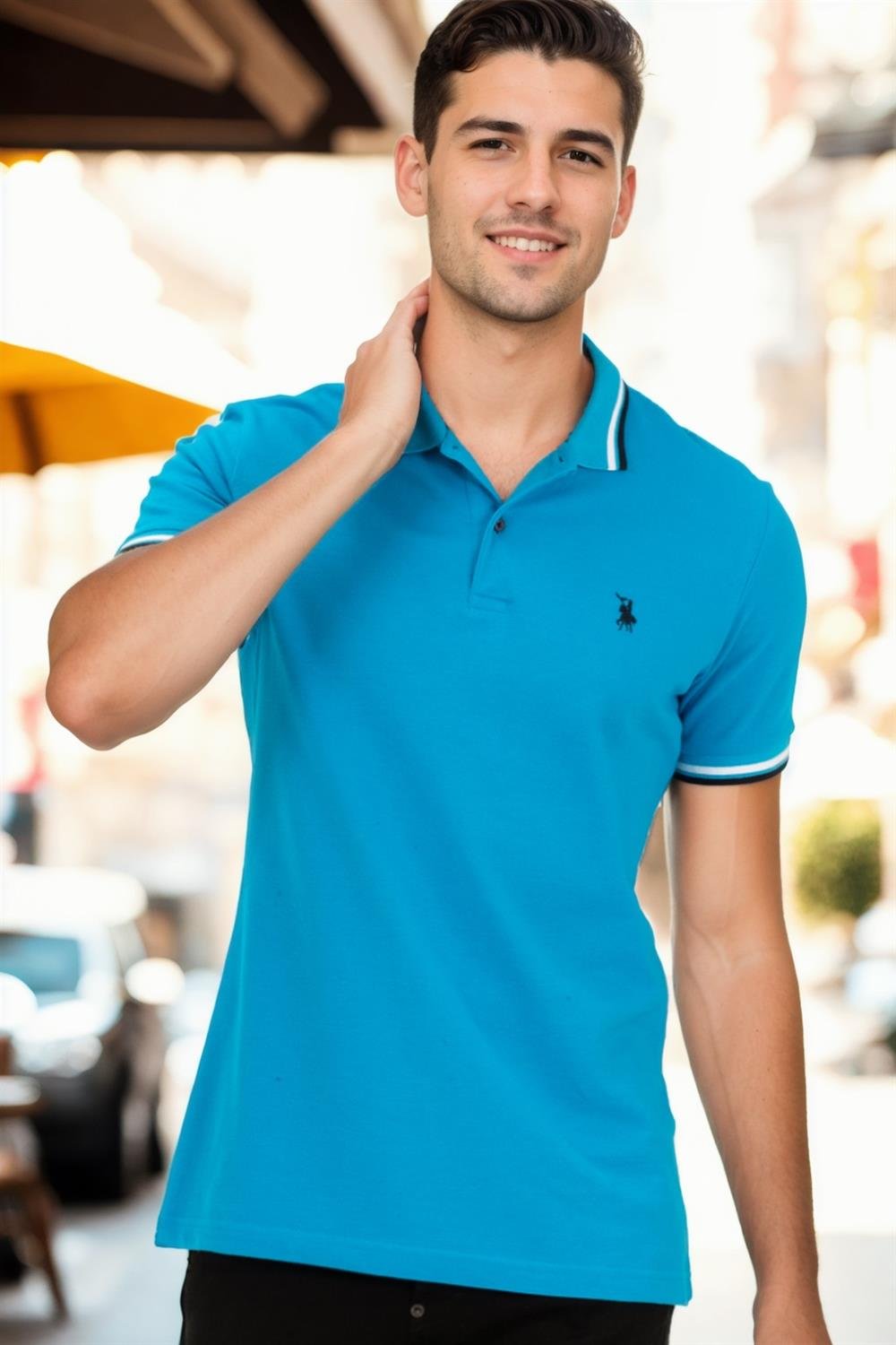 T8594 DEWBERRY ERKEK T-SHIRT-MAVİ-1