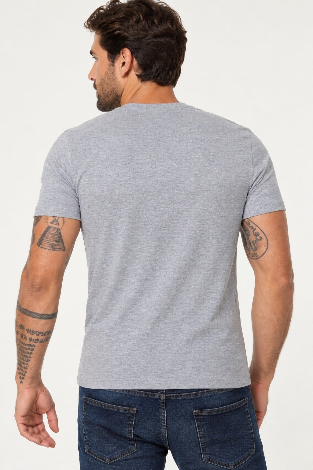 T9568 DEWBERRY V YAKA ERKEK T-SHIRT-AÇIK GRİ