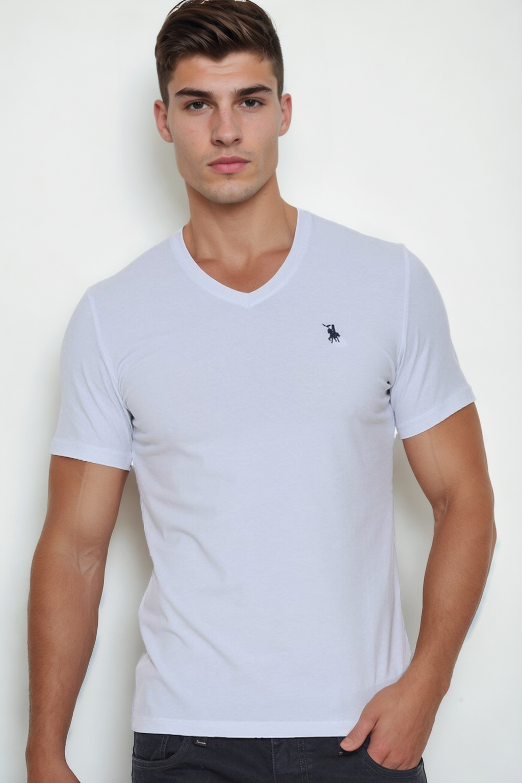 T9568 DEWBERRY V YAKA ERKEK T-SHIRT-BEYAZ