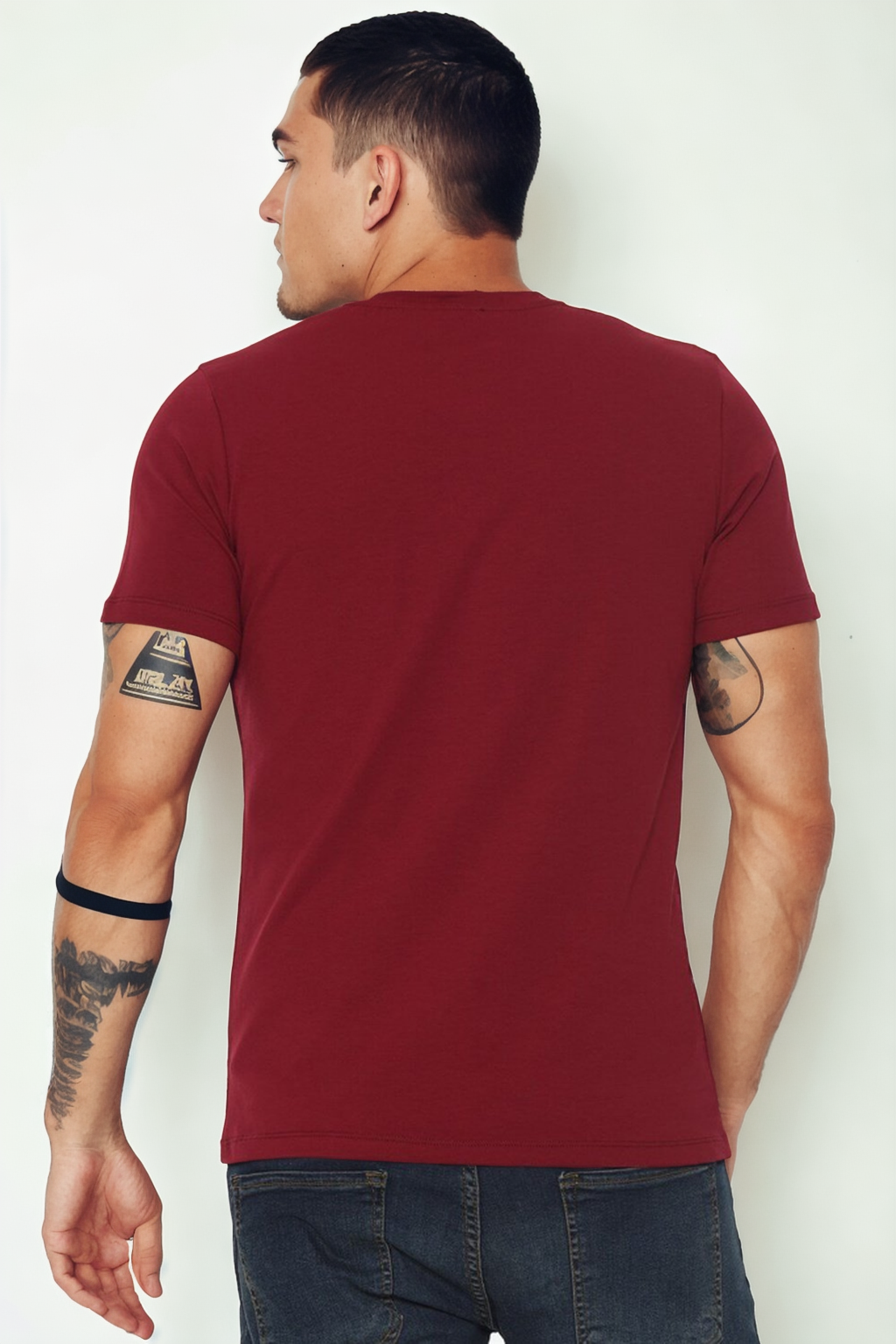 T9568 DEWBERRY V YAKA ERKEK T-SHIRT-BORDO