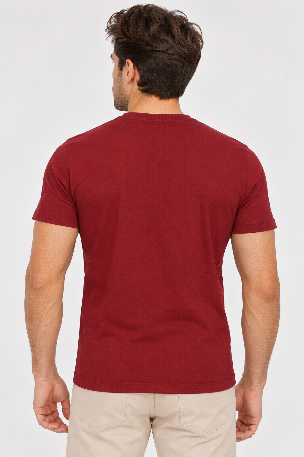 T9568 DEWBERRY V YAKA ERKEK T-SHIRT-BORDO-1