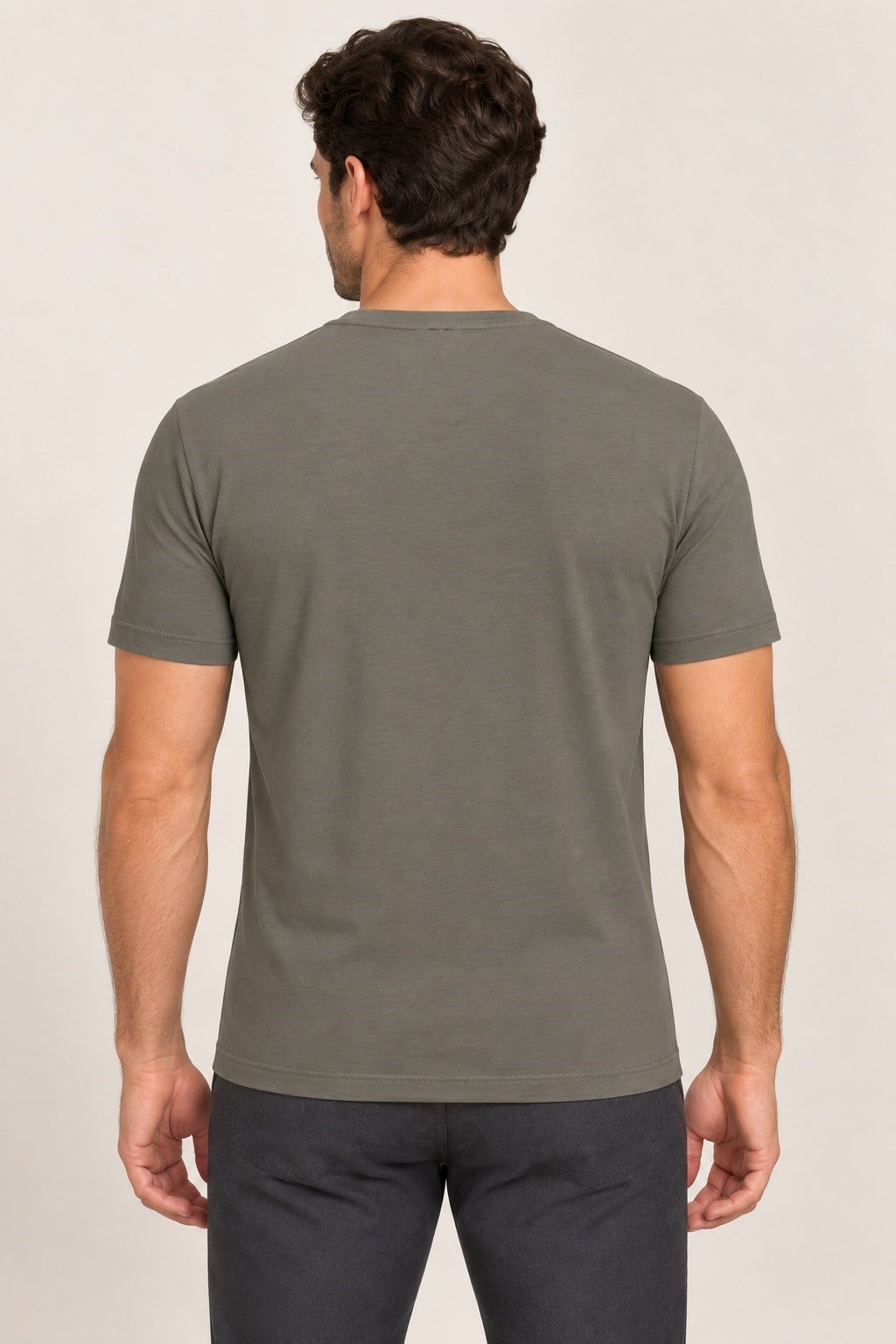 T9568 DEWBERRY V YAKA ERKEK T-SHIRT-HAKİ-1