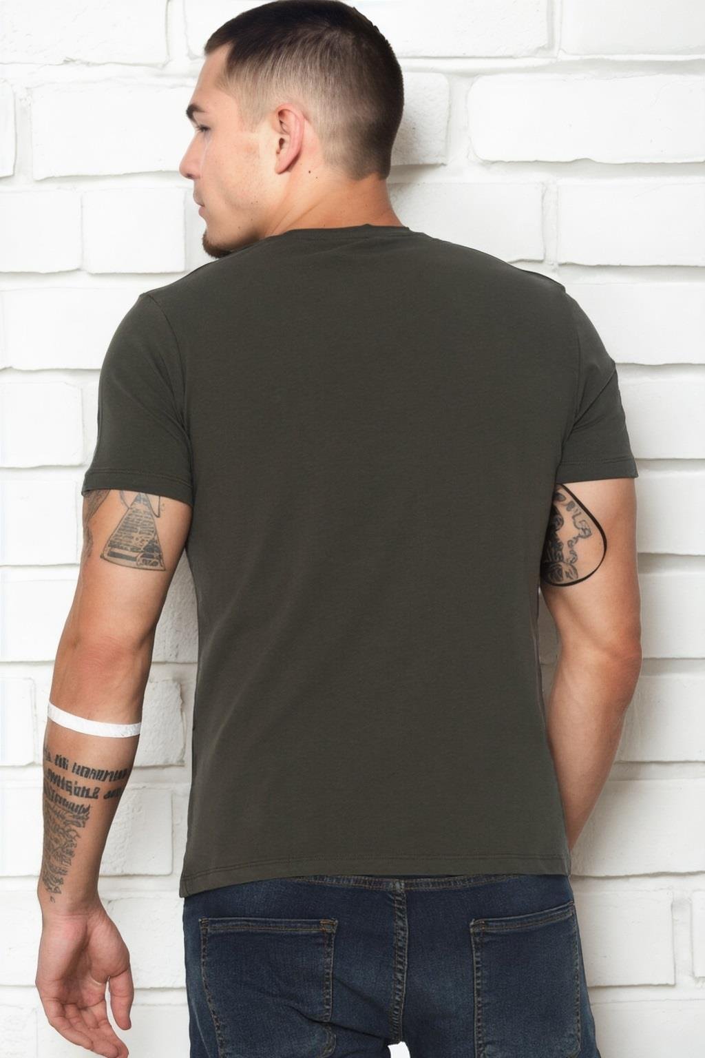 T9568 DEWBERRY V YAKA ERKEK T-SHIRT-HAKİ