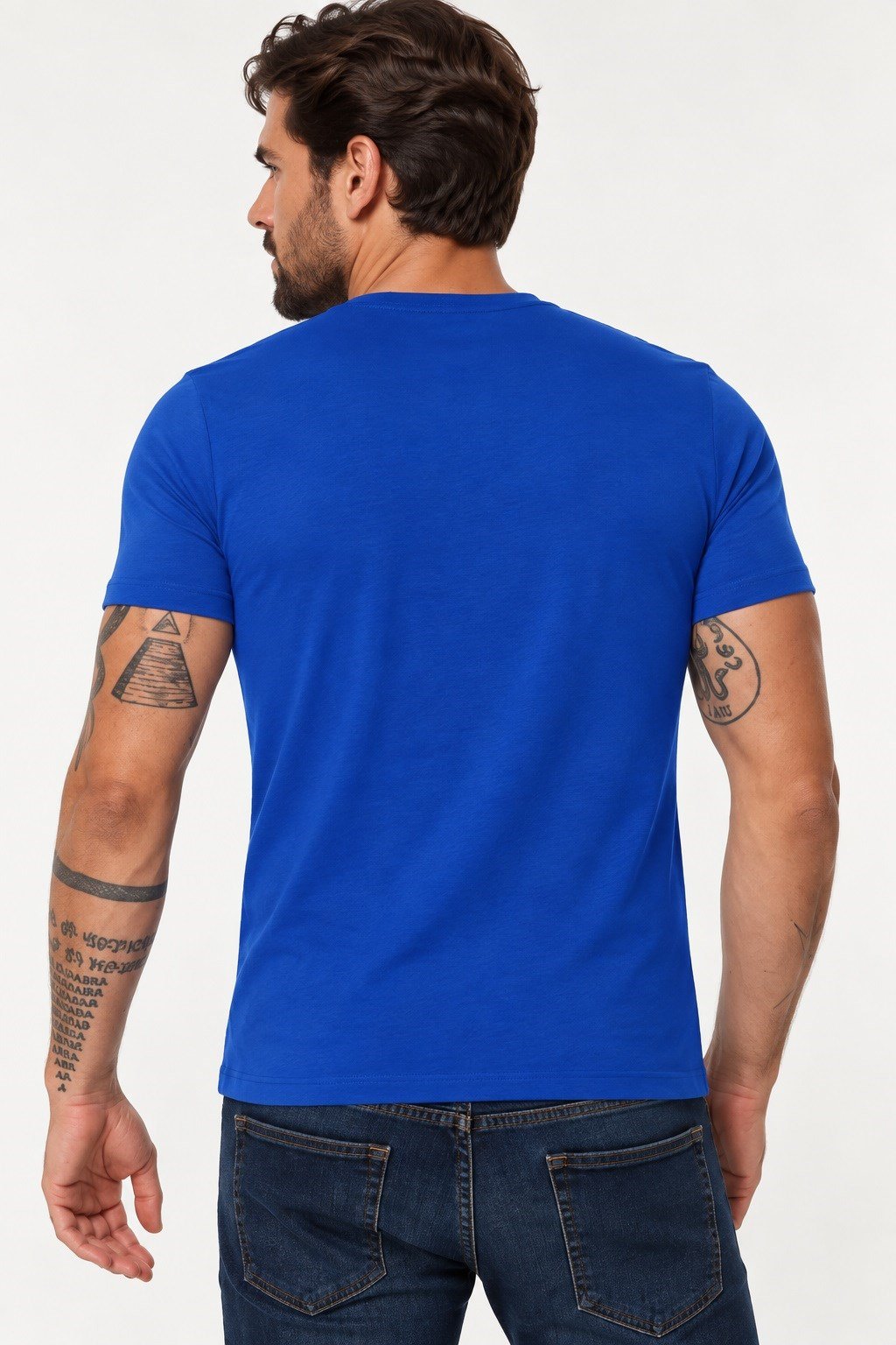 T9568 DEWBERRY V YAKA ERKEK T-SHIRT-SAKS MAVİSİ