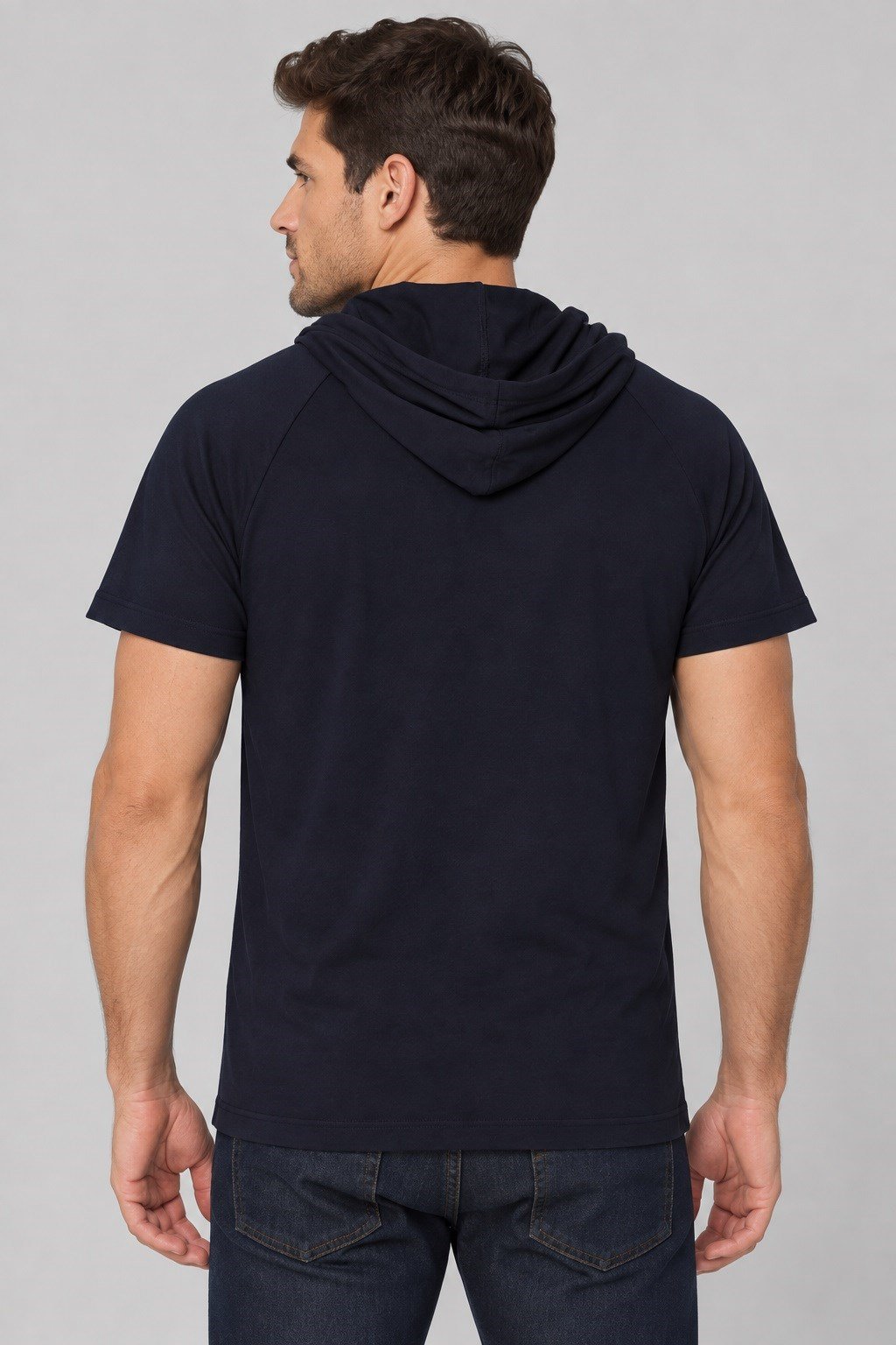 T9570 DEWBERRY KAPŞONLU ERKEK T-SHIRT-LACİVERT-1