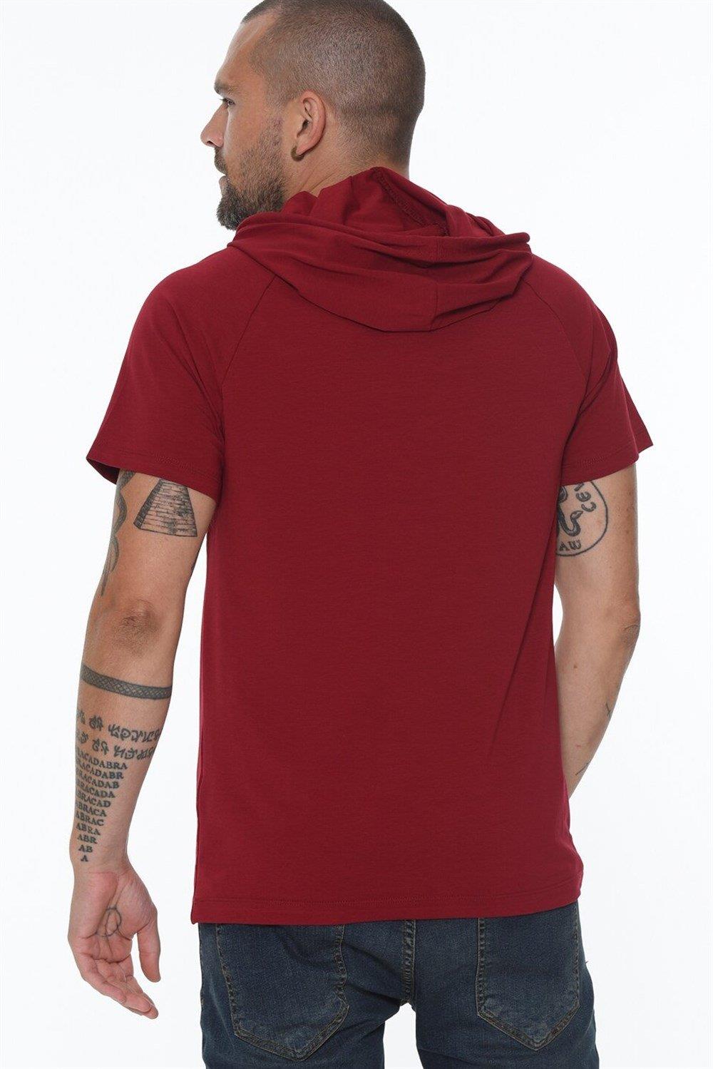 T9570 DEWBERRY KAPŞONLU ERKEK T-SHIRT-BORDO