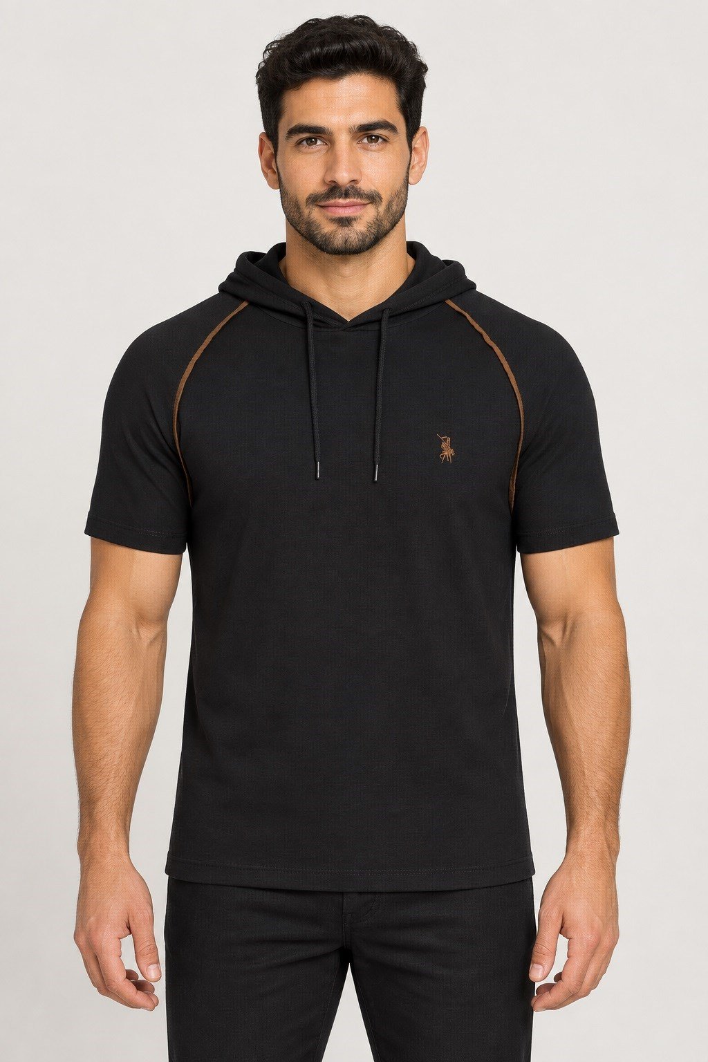 T9570 DEWBERRY KAPŞONLU ERKEK T-SHIRT-SİYAH-1