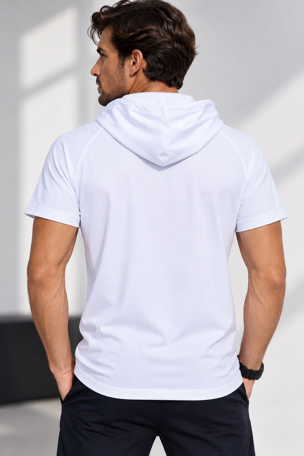 T9570 DEWBERRY KAPŞONLU ERKEK T-SHIRT-DÜZ BEYAZ