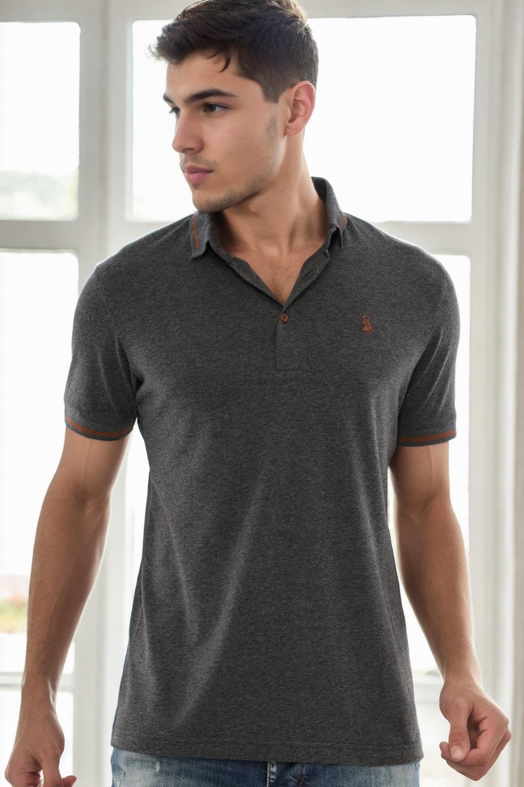 T9586 DEWBERRY ERKEK POLO YAKA T-SHIRT-ANTRASİT-1