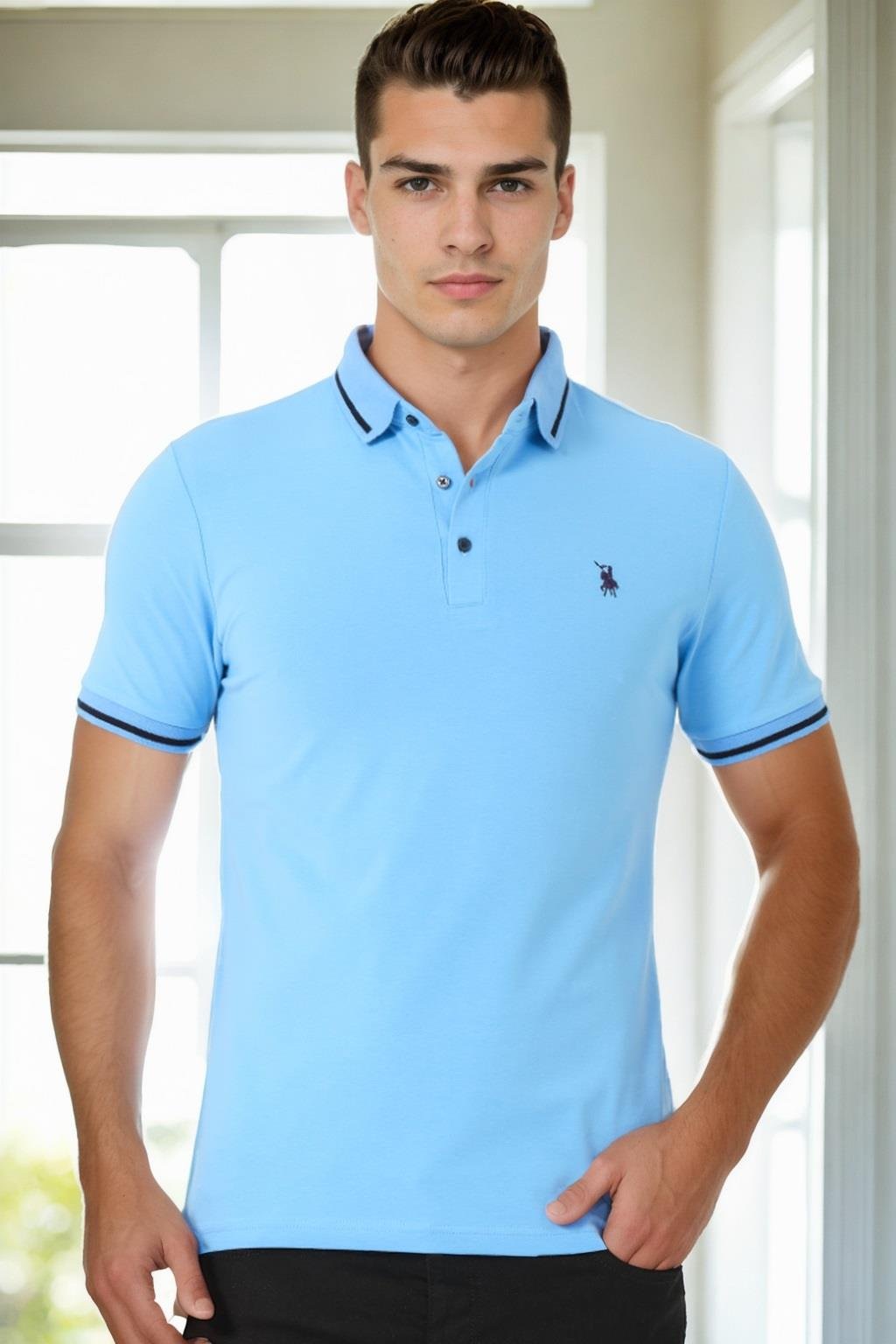 T9586 DEWBERRY ERKEK POLO YAKA T-SHIRT-AÇIK MAVİ