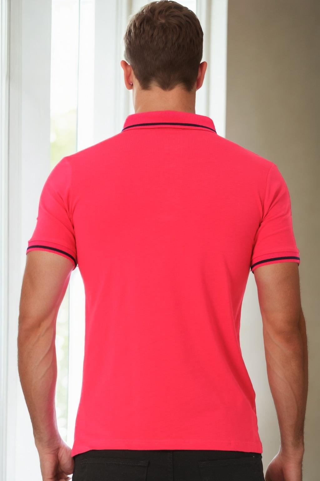 T9586 DEWBERRY ERKEK POLO YAKA T-SHIRT-FUŞYA