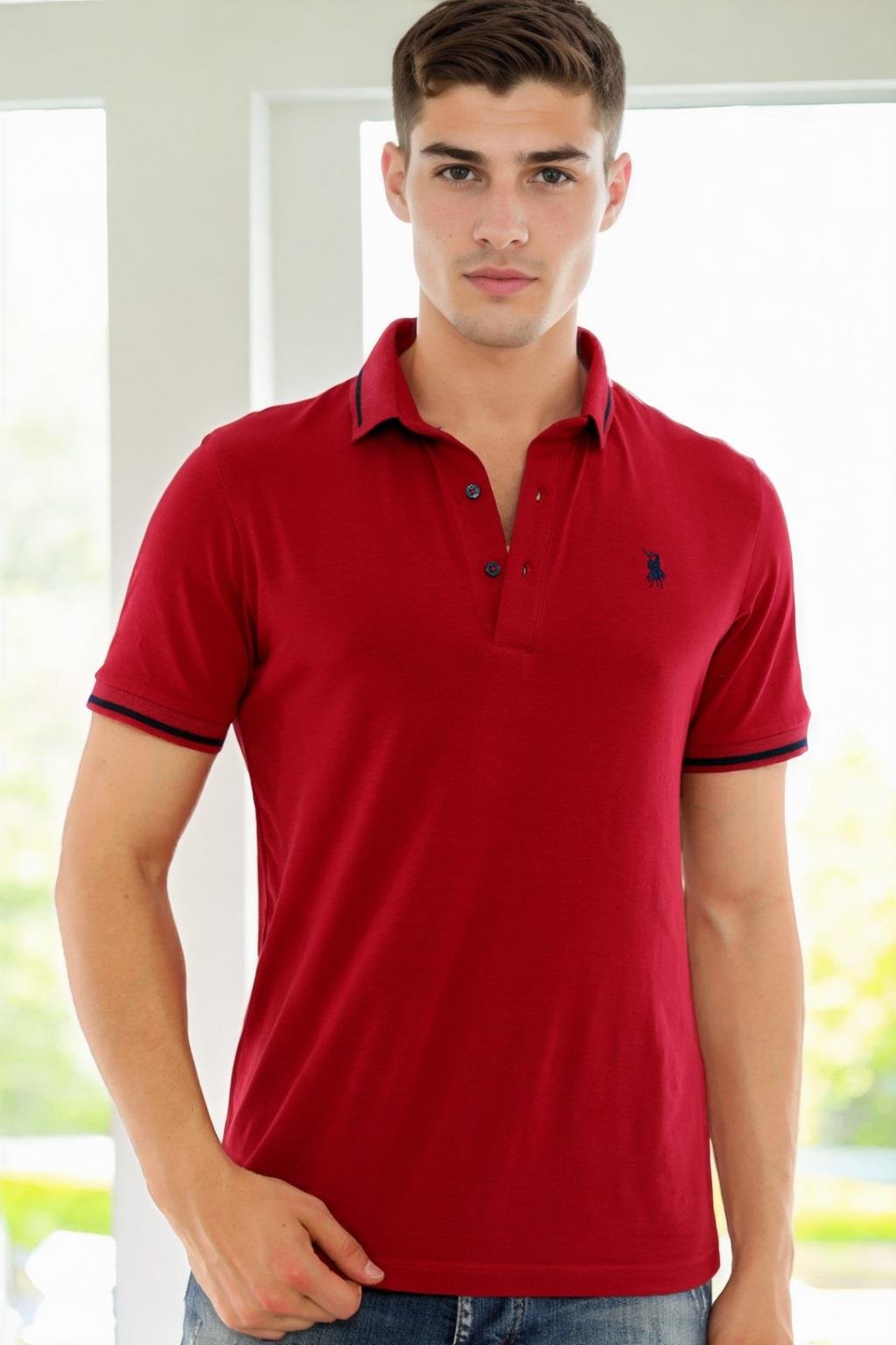 T9586 DEWBERRY ERKEK POLO YAKA T-SHIRT-BORDO