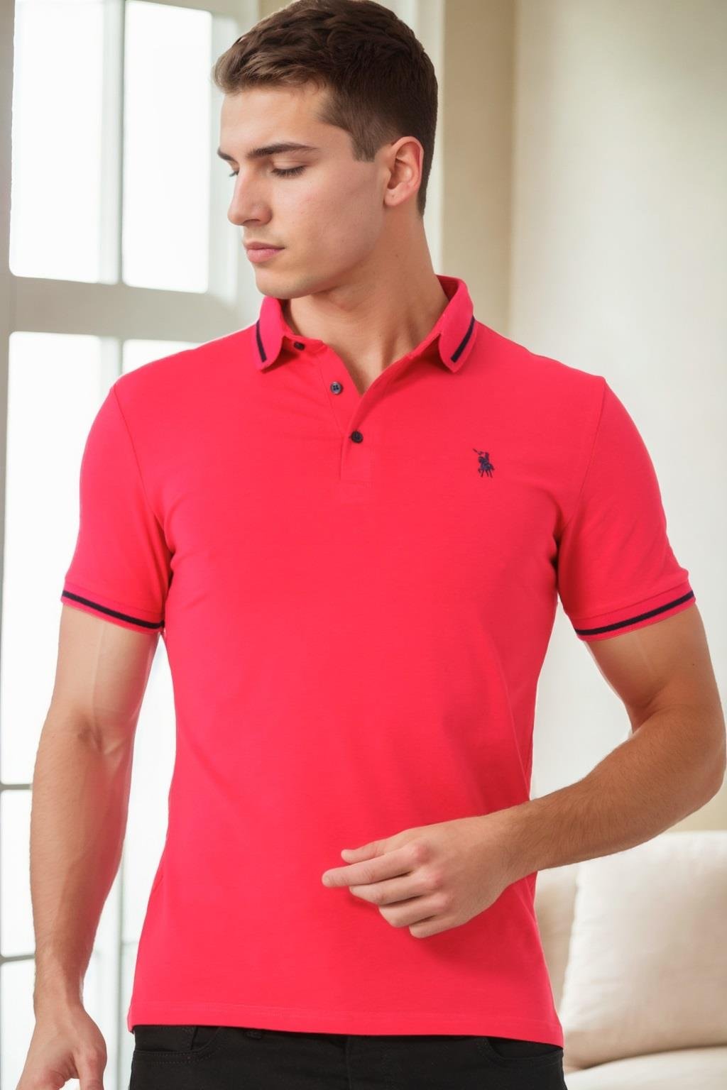 T9586 DEWBERRY ERKEK POLO YAKA T-SHIRT-FUŞYA