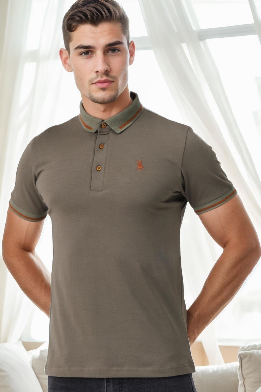 T9586 DEWBERRY ERKEK POLO YAKA T-SHIRT-HAKİ