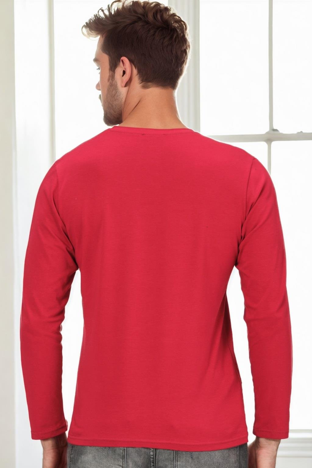 T9587 DEWBERRY V YAKA ERKEK UZUN KOL T-SHIRT-BORDO