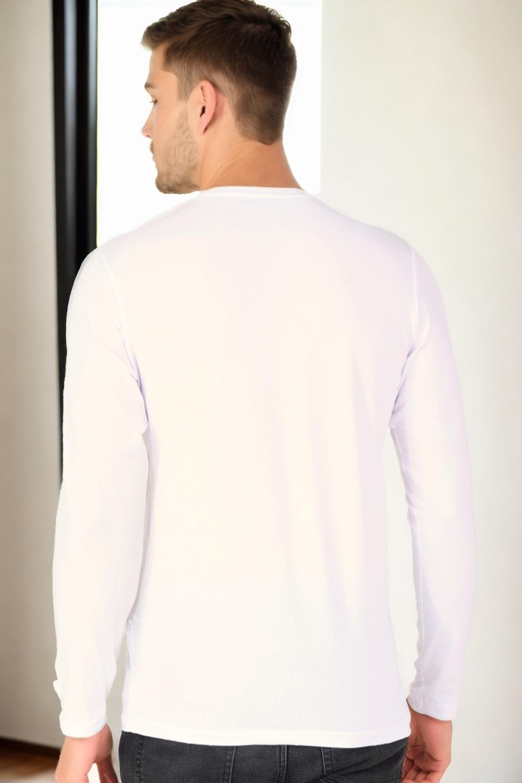 T9588 DEWBERRY BİSİKLET YAKA UZUN KOL T-SHIRT-BEYAZ