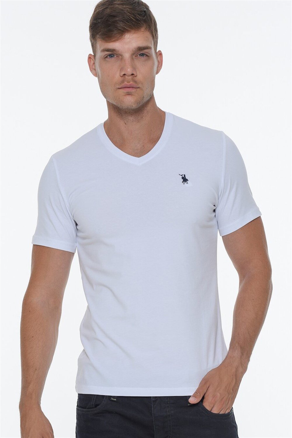 ÜÇLÜ SET T8568 DEWBERRY V YAKA ERKEK T-SHIRT-SİYAH-BEYAZ-LACİVERT