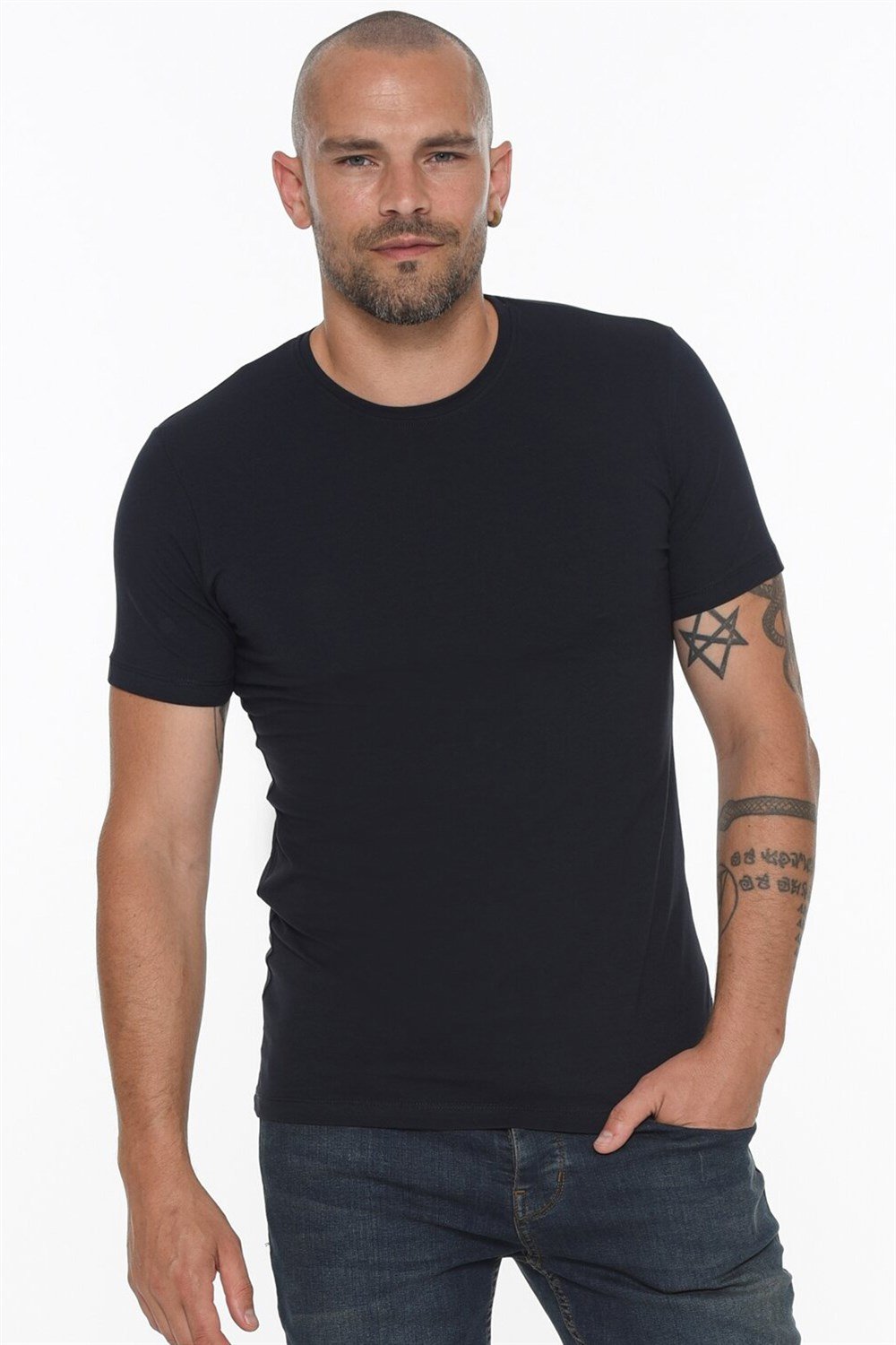 ÜÇLÜ SET T8569 DEWBERRY BİSİKLET YAKA ERKEK T-SHIRT-ANTRASİT-BEYAZ-LACİVERT