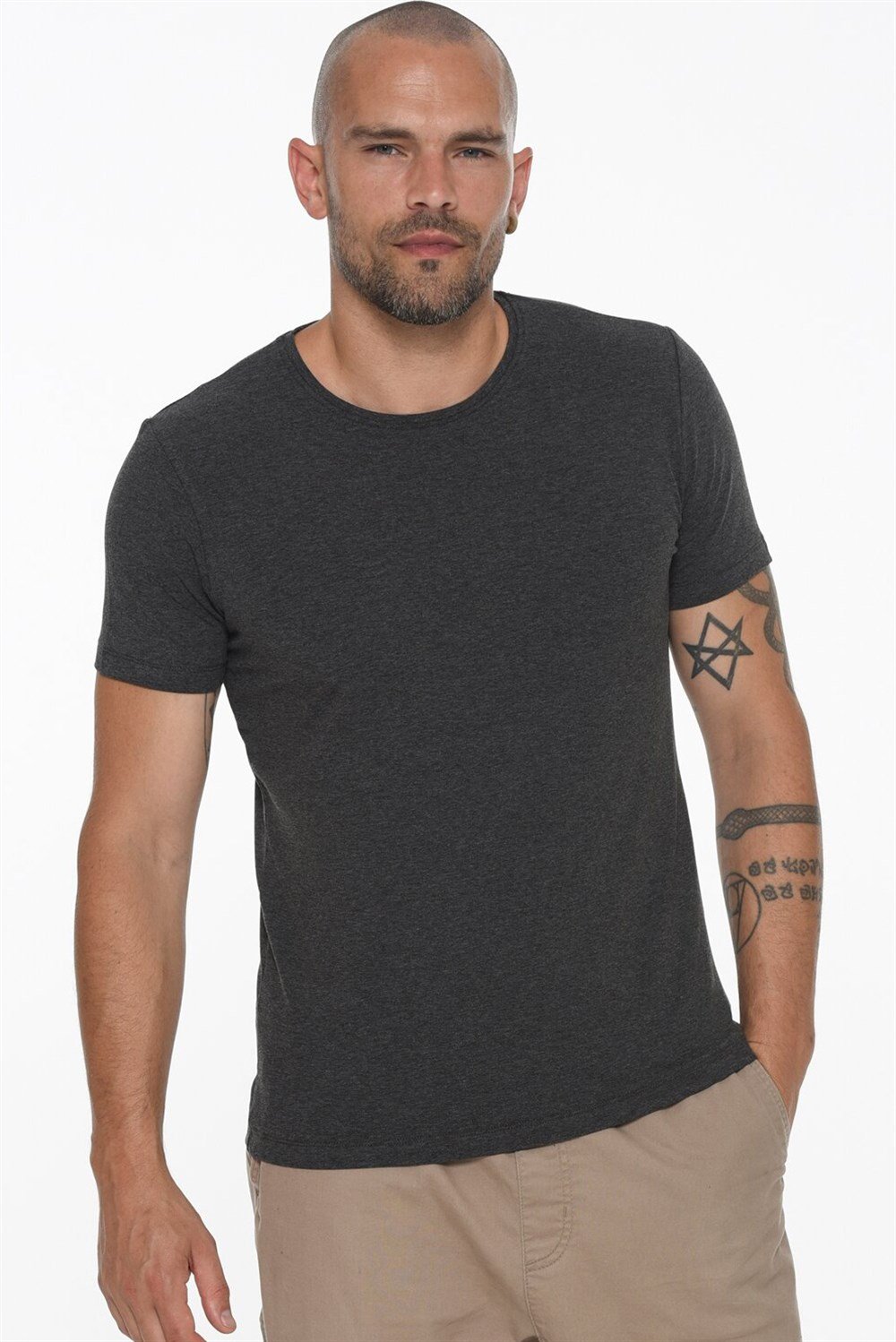 ÜÇLÜ SET T8569 DEWBERRY BİSİKLET YAKA ERKEK T-SHIRT-ANTRASİT-BEYAZ-LACİVERT