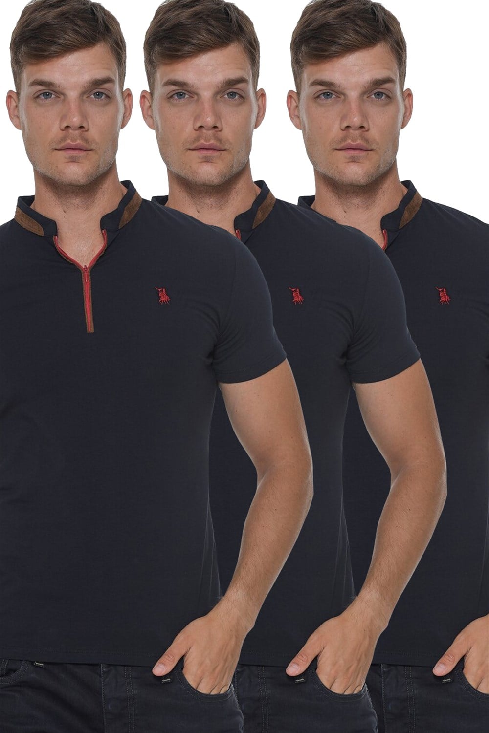 ÜÇLÜ SET T8571 DEWBERRY FERMUARLI ERKEK T-SHIRT-LACİVERT-LACİVERT-LACİVERT