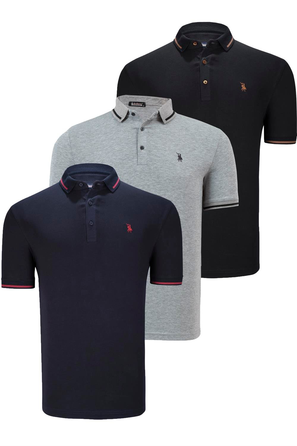 ÜÇLÜ SET T8586 DEWBERRY ERKEK T-SHIRT-SİYAH-LACİVERT-GRİ