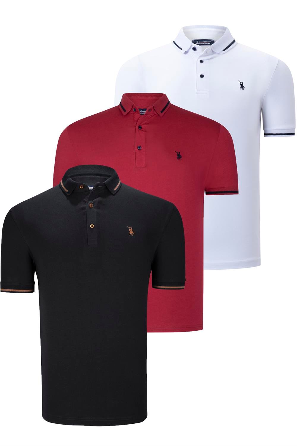 ÜÇLÜ SET T8586 DEWBERRY ERKEK T-SHIRT-SİYAH-BEYAZ-BORDO