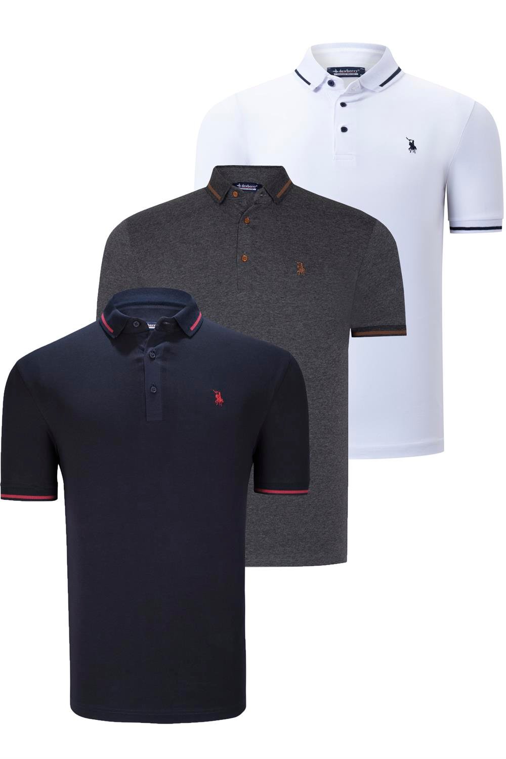 ÜÇLÜ SET T8586 DEWBERRY ERKEK T-SHIRT-LACİVERT-BEYAZ-ANTRASİT