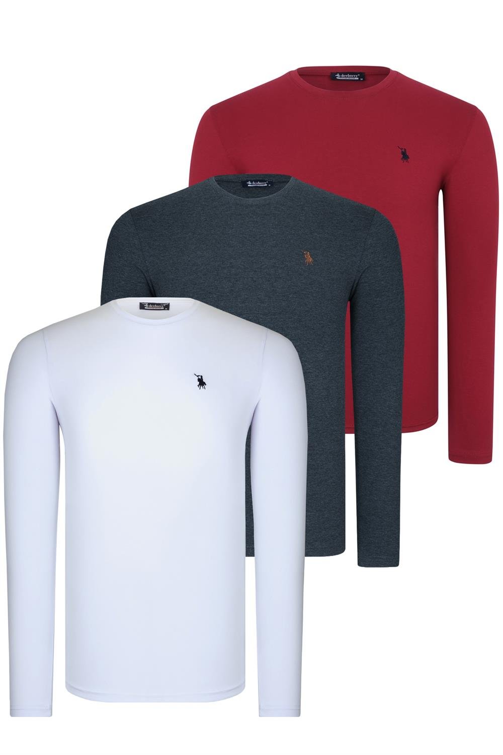 ÜÇLÜ SET T8588 DEWBERRY YUVARLAK YAKA ERKEK SWEATSHIRT-BEYAZ-ANTRASİT-BORDO