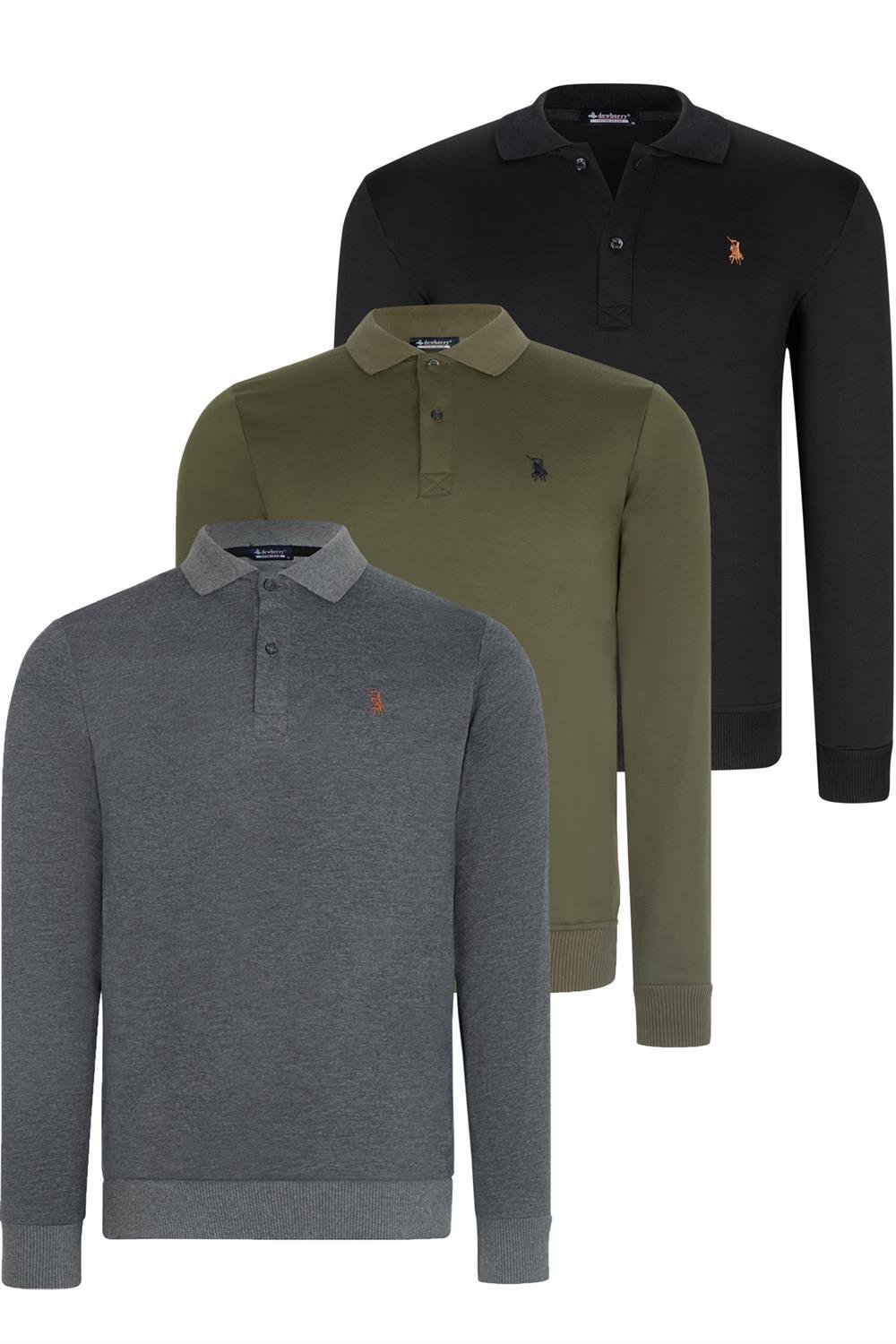 ÜÇLÜ SET V4007 DEWBERRY ERKEK SWEATSHIRT-SİYAH-ANTRASİT-HAKİ