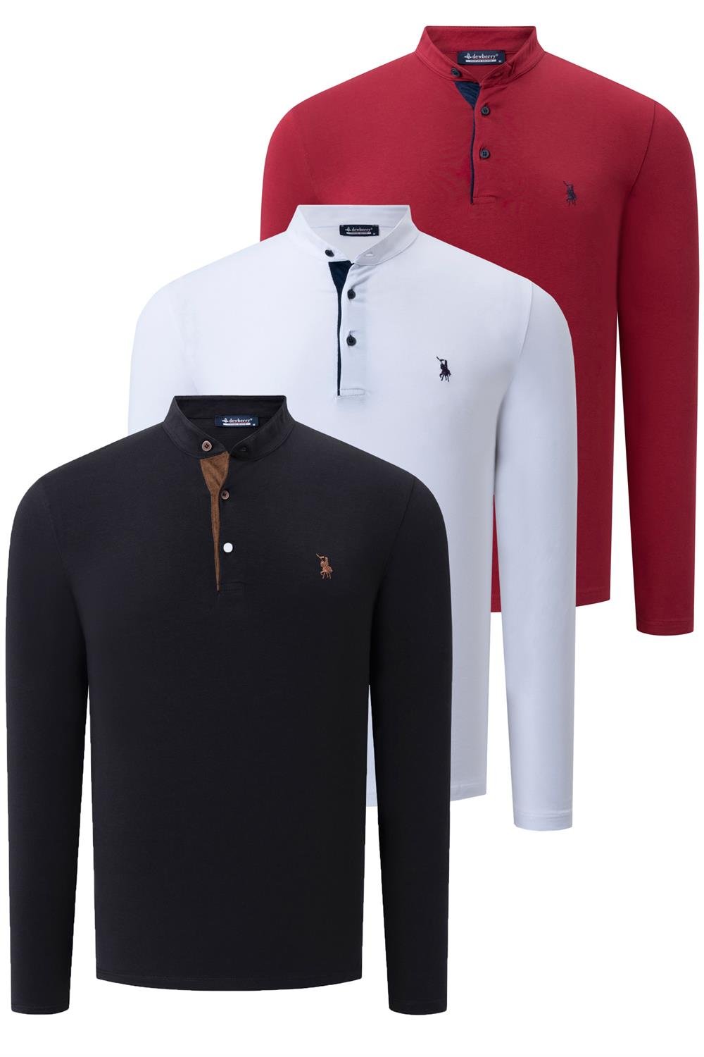 ÜÇLÜ SET V4009 DEWBERRY ERKEK SWEATSHIRT-SİYAH-BEYAZ-BORDO