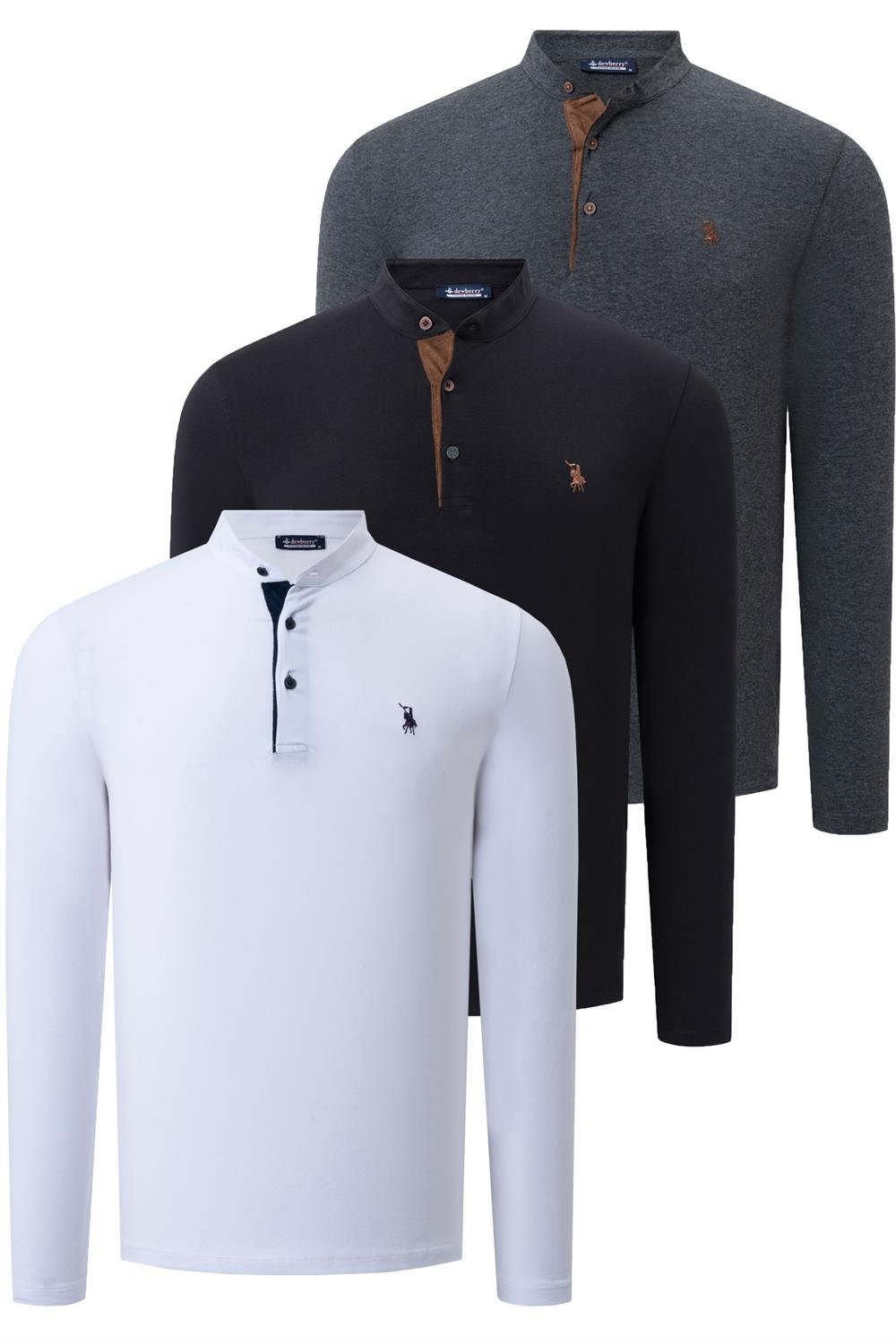ÜÇLÜ SET V4009 DEWBERRY ERKEK SWEATSHIRT-SİYAH-BEYAZ-ANTRASİT