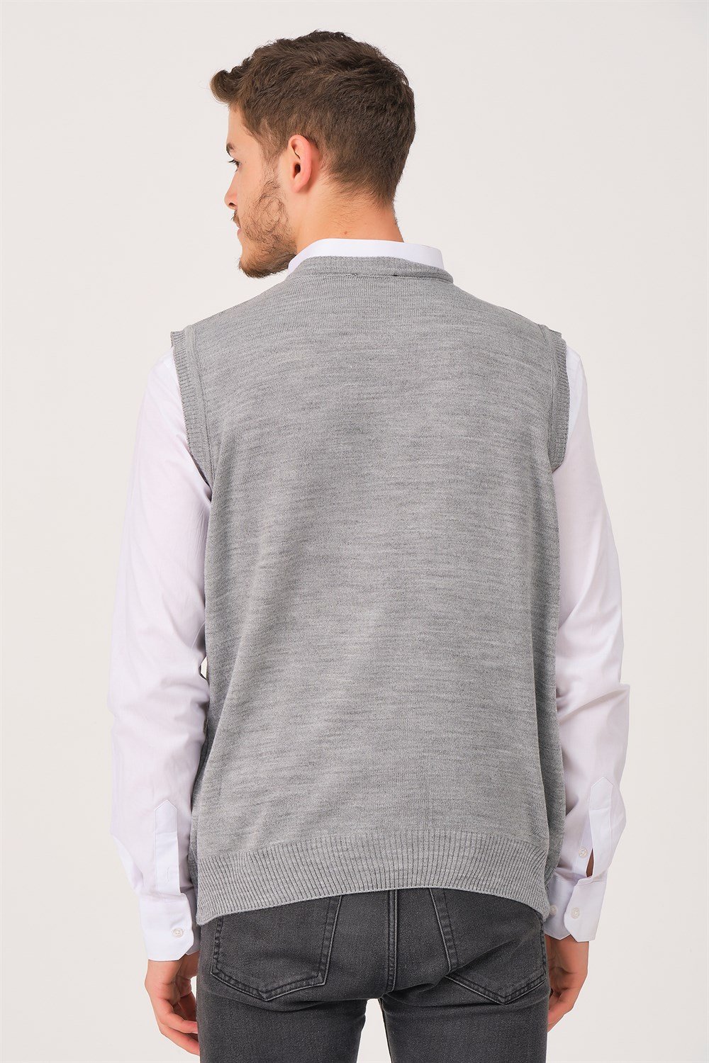 V0001 DEWBERRY ERKEK TRİKO YELEK-GRİ