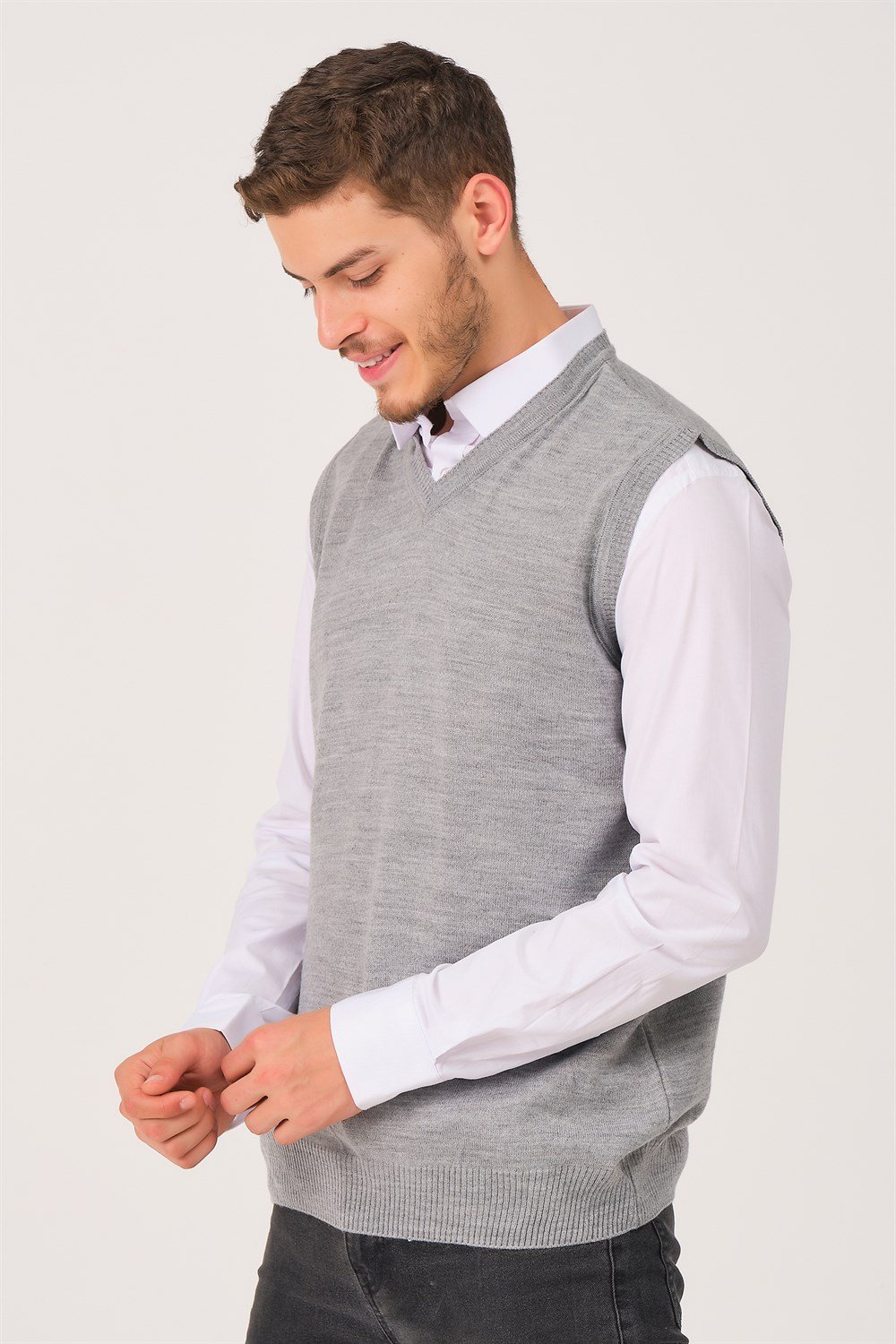 V0001 DEWBERRY ERKEK TRİKO YELEK-GRİ