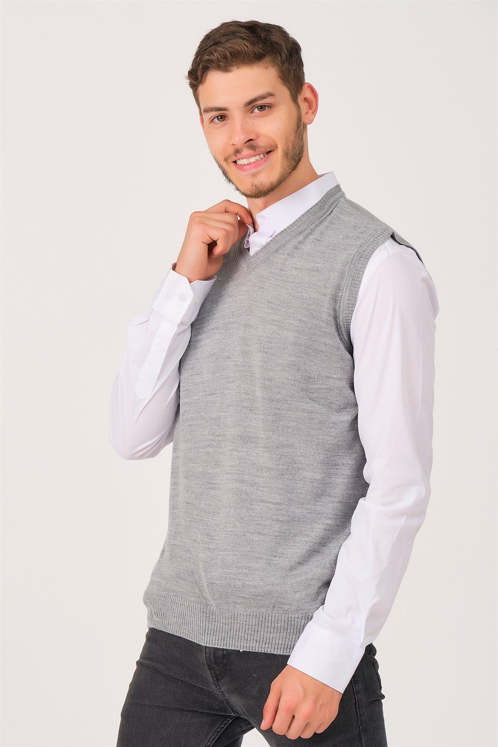 V0001 DEWBERRY ERKEK TRİKO YELEK-GRİ